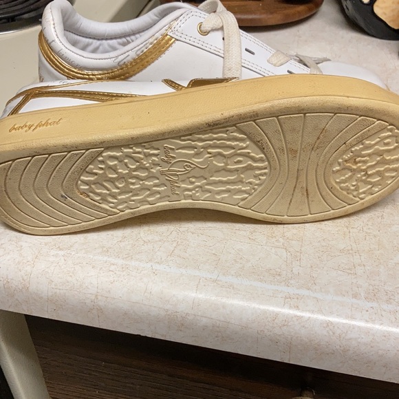 Baby Phat vintage white shoes 9 gold trim with cat and crystal eye - Picture 7 of 7
